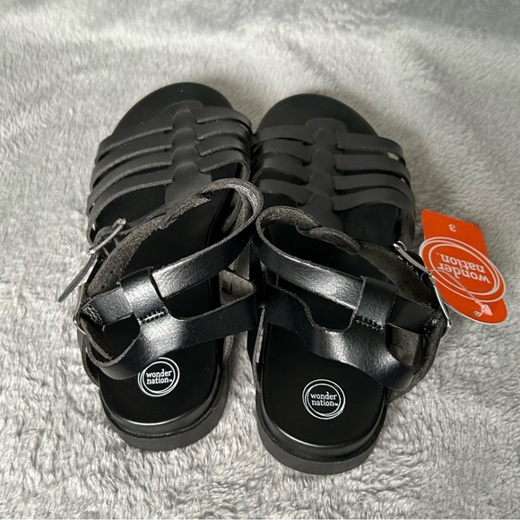 Wonder Nation Gladiator Sandals Girl’s Size 3 Black Strappy Open Toe Shoes - Picture 5 of 9
